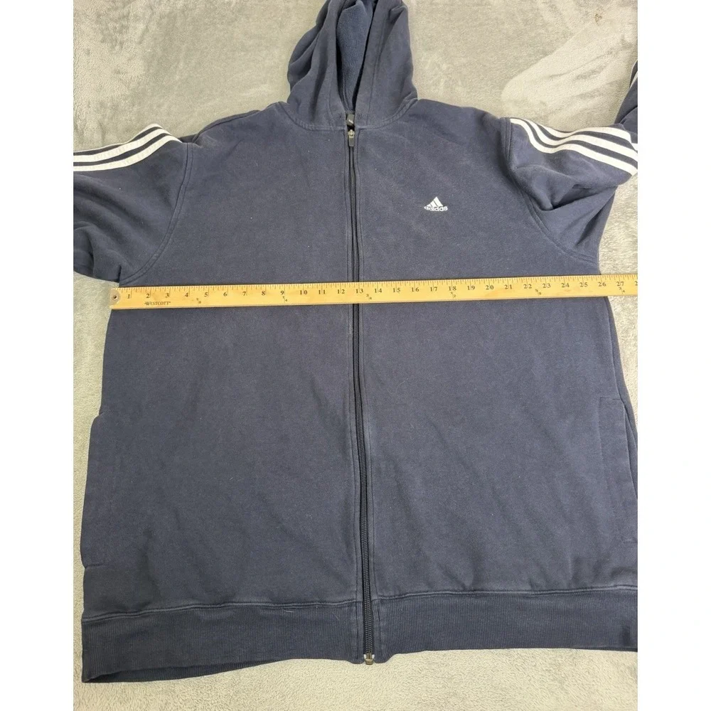 Vintage Y2K Adidas Full Zip Hoodie Men's Size 2XL Blue 3 Stripe